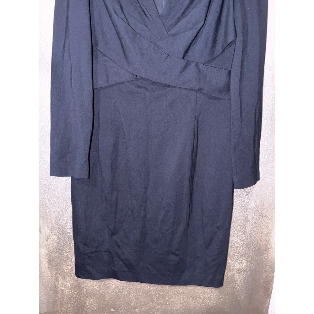 Elie Tahari Zoe Stargazer Dress 12 Navy Ruched V Neck Long Sleeve Sheath NWT - Picture 5 of 11